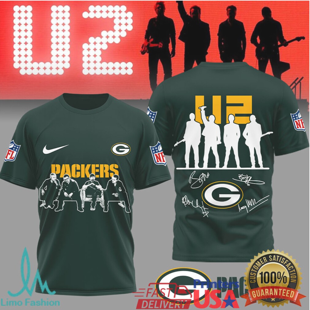 U2 x Green Bay Packers NFL Fan Tribute T Shirt Band & Team Mashup - Limotees LLC