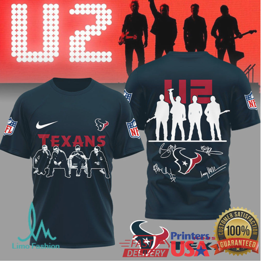 U2 x Houston Texans NFL Fan Tribute T Shirt Band & Team Mashup - Limotees LLC