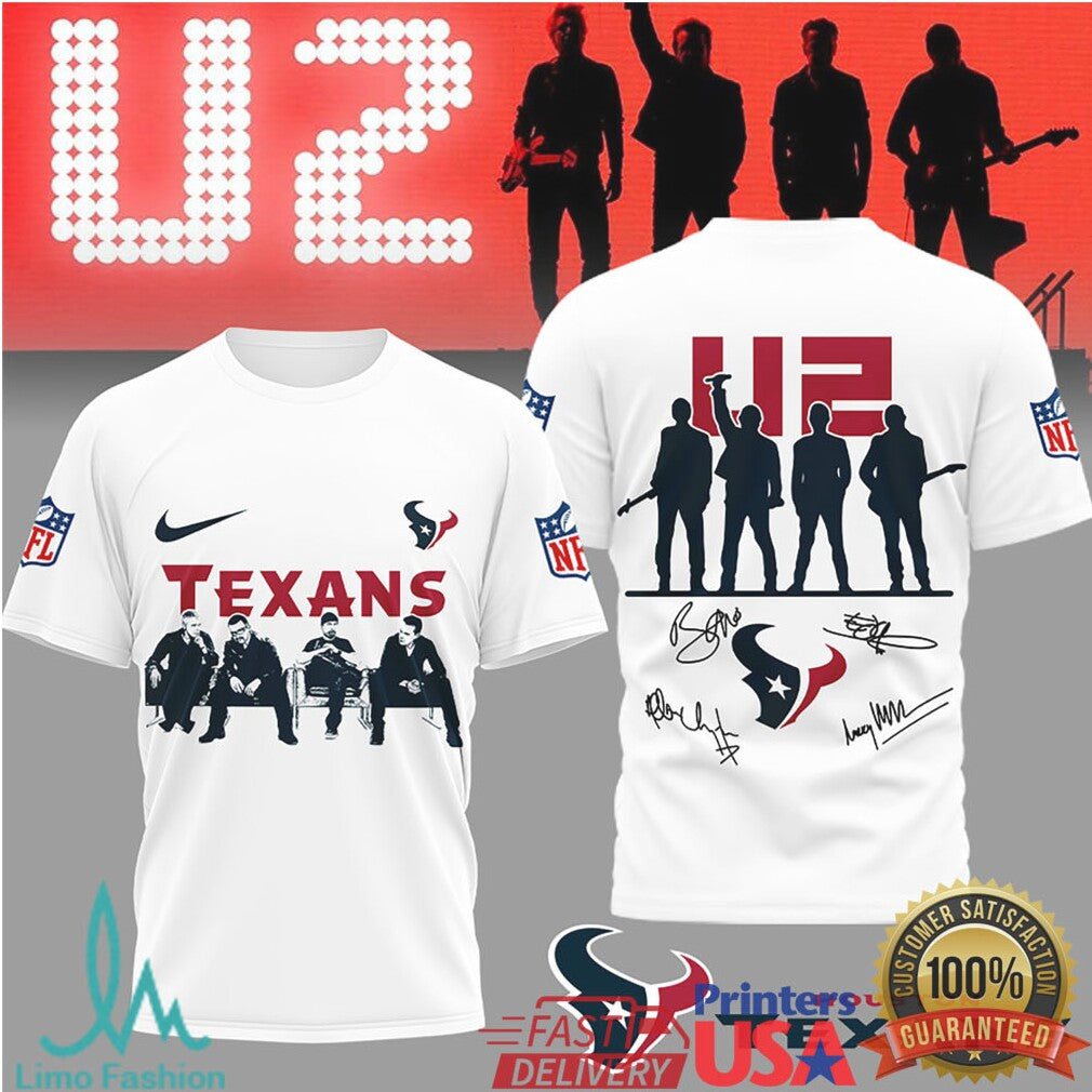 U2 x Houston Texans NFL Fan Tribute T Shirt Band & Team Mashup - Limotees LLC