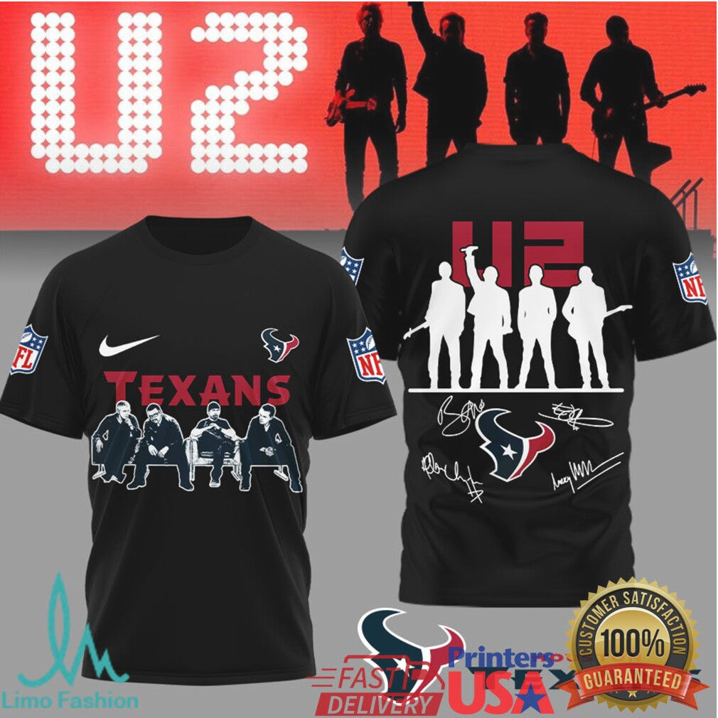 U2 x Houston Texans NFL Fan Tribute T Shirt Band & Team Mashup - Limotees LLC