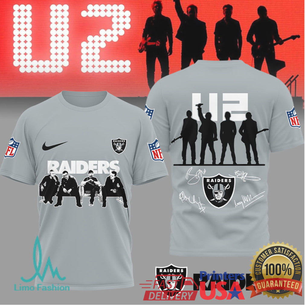 U2 x Las Vegas Raiders NFL Fan Tribute T Shirt Band & Team Mashup - Limotees LLC