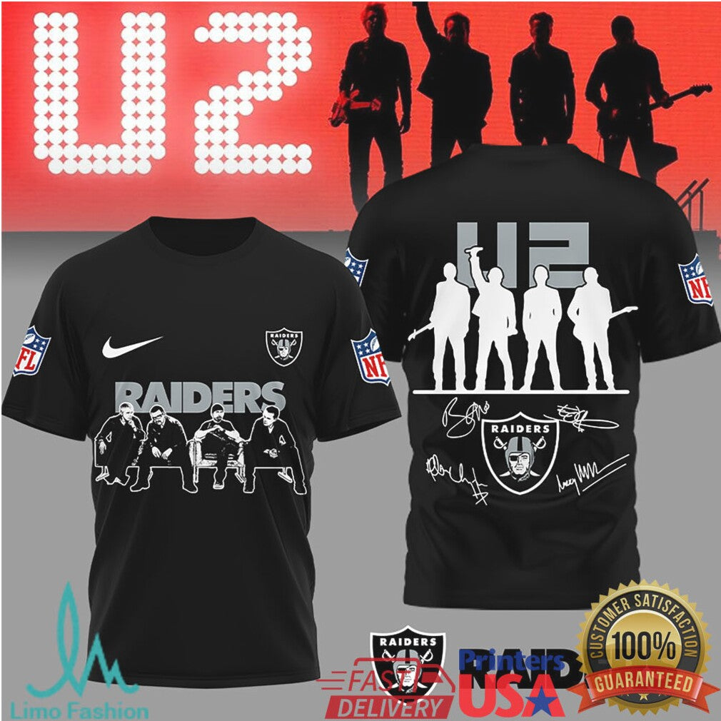 U2 x Las Vegas Raiders NFL Fan Tribute T Shirt Band & Team Mashup - Limotees LLC