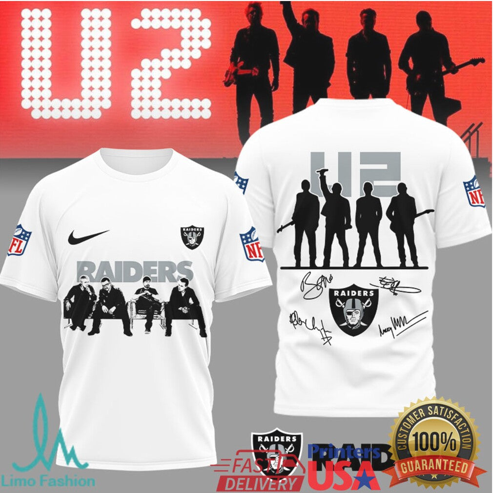 U2 x Las Vegas Raiders NFL Fan Tribute T Shirt Band & Team Mashup - Limotees LLC