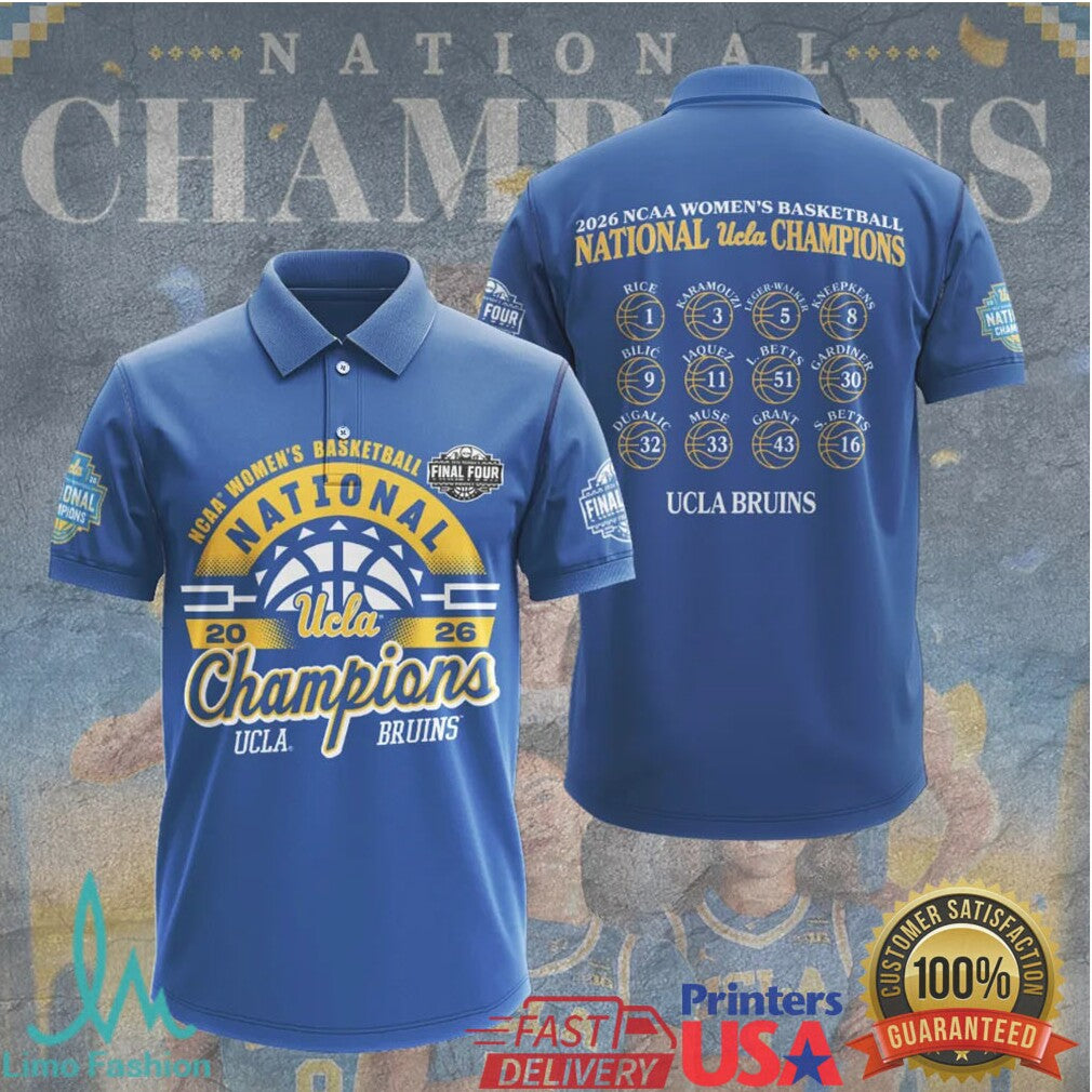 UCLA Bruins 2026 NCAA Women's Basketball National Champions Blue Roster Team Roster Fans T Shirt - Limotees LLC