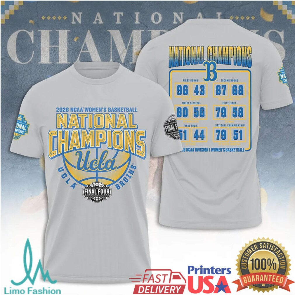 UCLA Bruins 2026 NCAA Women's Basketball National Champions Grey Score Bracket Championship T Shirt - Limotees LLC