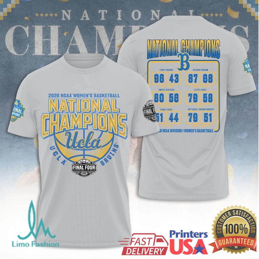 UCLA Bruins 2026 NCAA Women's Basketball National Champions Grey Score Bracket Championship T Shirt - Limotees LLC