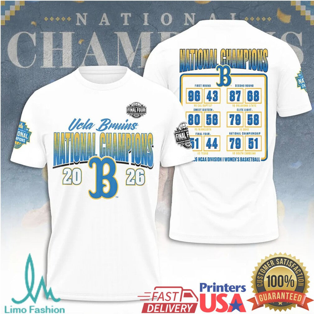 UCLA Bruins 2026 NCAA Women's Basketball National Champions White Final Four Bracket Victory T Shirt - Limotees LLC