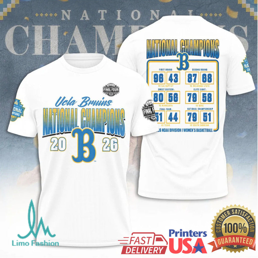 UCLA Bruins 2026 NCAA Women's Basketball National Champions White Final Four Bracket Victory T Shirt - Limotees LLC