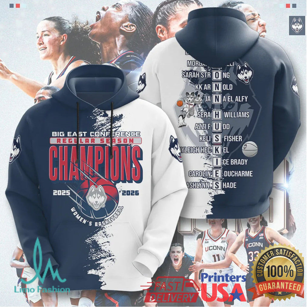 UConn Huskies Big East Regular Season Champions 2025 2026 Split Design T Shirt - Limotees LLC
