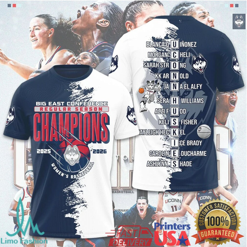 UConn Huskies Big East Regular Season Champions 2025 2026 Split Design T Shirt - Limotees LLC