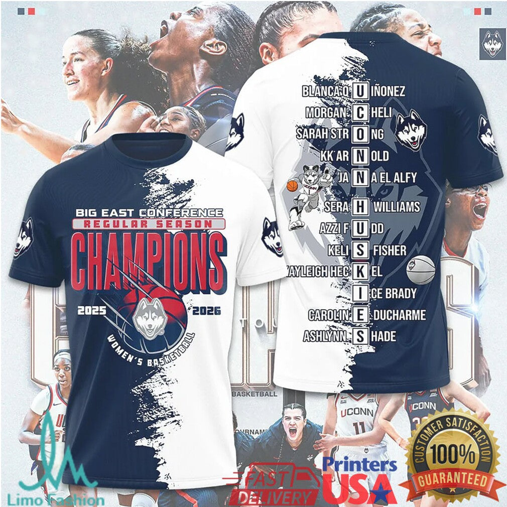 UConn Huskies Big East Regular Season Champions 2025 2026 Split Design T Shirt - Limotees LLC