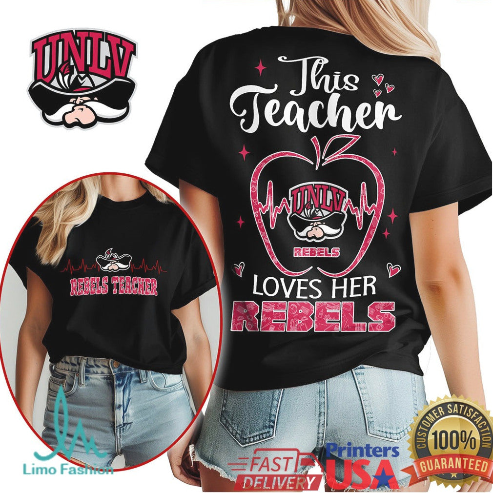 UNLV Rebels This Teacher Loves Her Rebels Heart Apple T Shirt - Limotees LLC