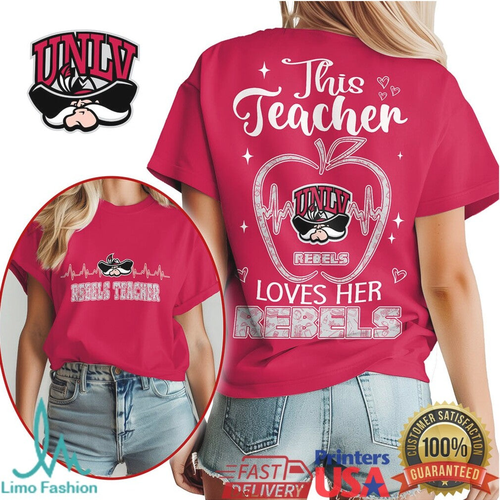 UNLV Rebels This Teacher Loves Her Rebels Heart Apple T Shirt - Limotees LLC