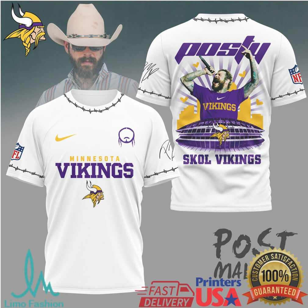 Minnesota Vikings Official NFL Post Malone Fan 3D Shirt - Limotees LLC