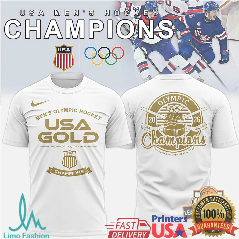USA Men's Olympic Hockey 2026 Milan Cortina Gold Champions T Shirt - Limotees LLC