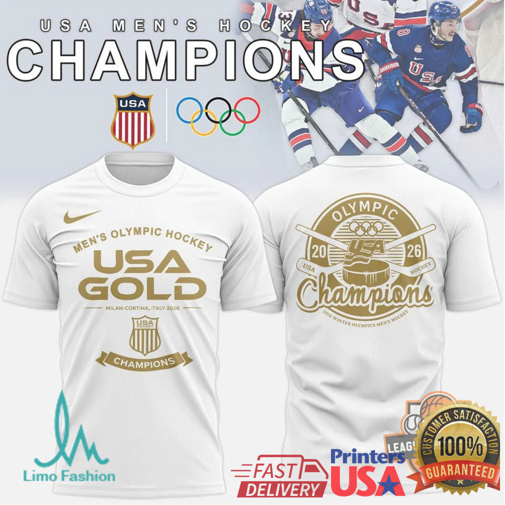 USA Men's Olympic Hockey 2026 Milan Cortina Gold Champions T Shirt - Limotees LLC