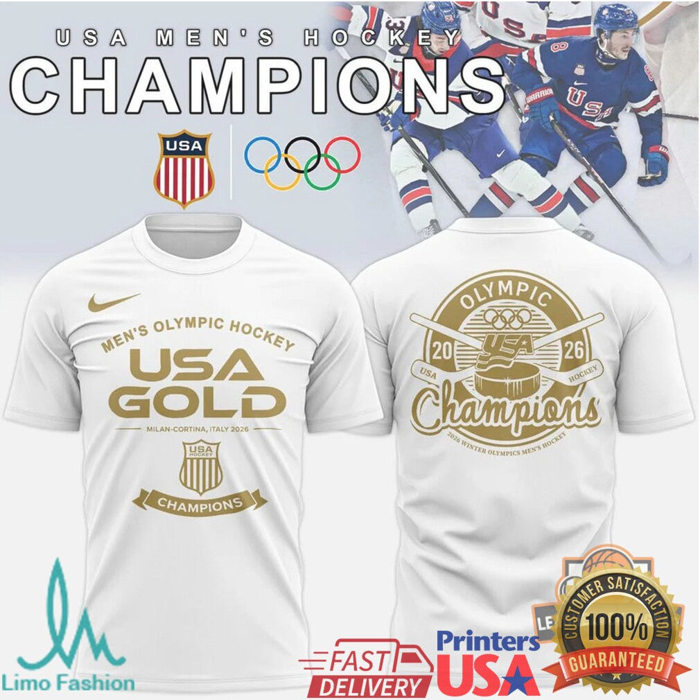 USA Men's Olympic Hockey 2026 Milan Cortina Gold Champions T Shirt - Limotees LLC