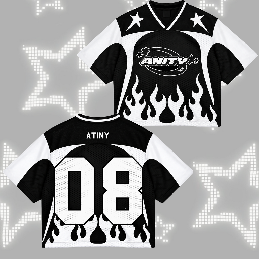ATINY Black & White Flame Mesh Jersey, Member Name & Number Fan Edition
