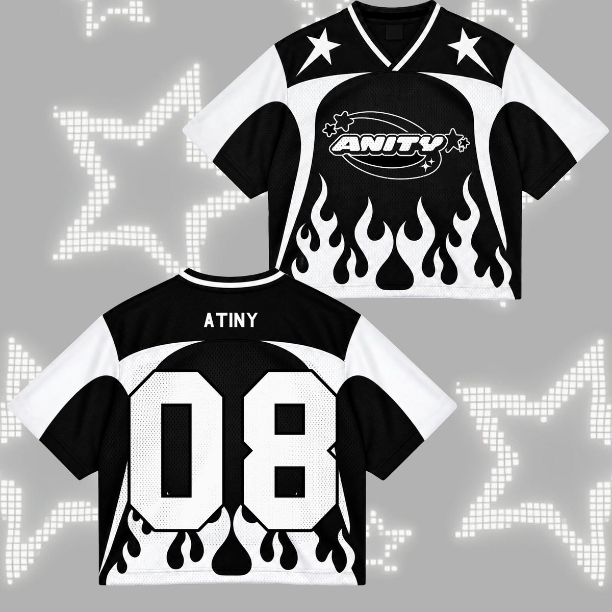 ATINY Black & White Flame Mesh Jersey, Member Name & Number Fan Edition