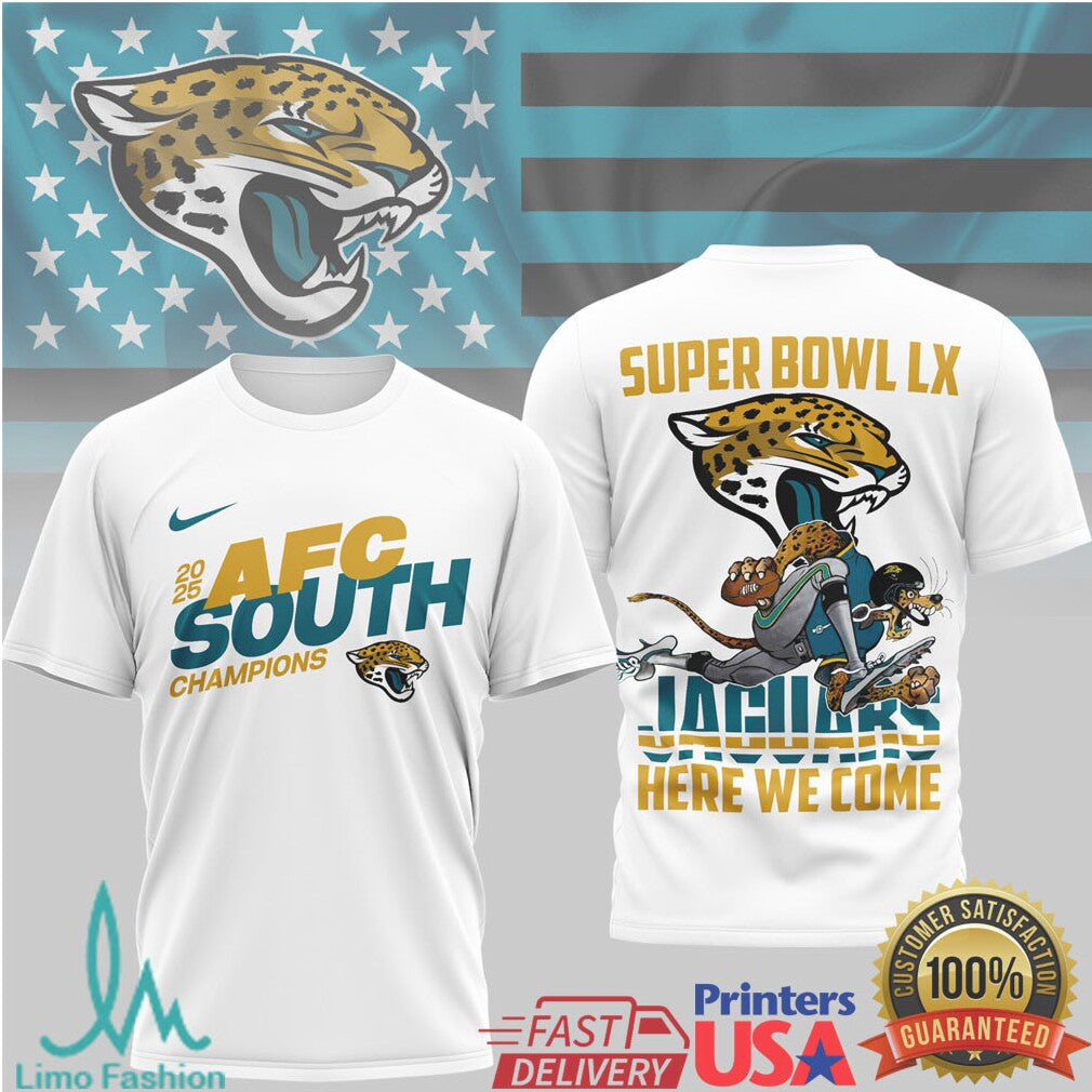Jacksonville Jaguars Official Super Bowl LX NFL 2025 Division Champions 3D Shirt - Limotees LLC