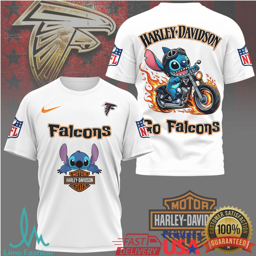 Atlanta Falcons Official NFL Stitch Harley Davidson 3D Shirt - Limotees LLC