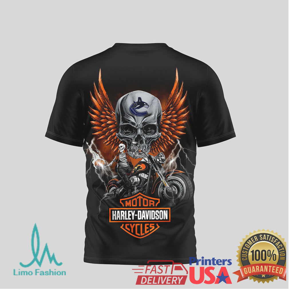 Vancouver Canucks Hockey x Harley Davidson Skull Biker T Shirt