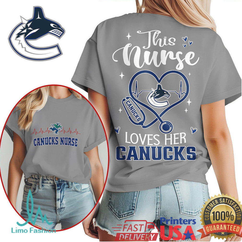 Vancouver Canucks Nurse Shirt This Nurse Loves Her Canucks Stethoscope T Shirt - Limotees LLC