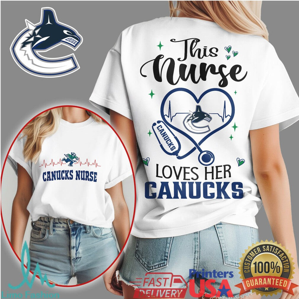 Vancouver Canucks Nurse Shirt This Nurse Loves Her Canucks Stethoscope T Shirt - Limotees LLC
