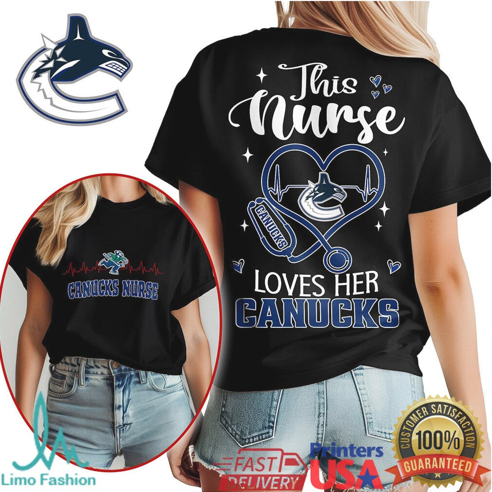 Vancouver Canucks Nurse Shirt This Nurse Loves Her Canucks Stethoscope T Shirt - Limotees LLC