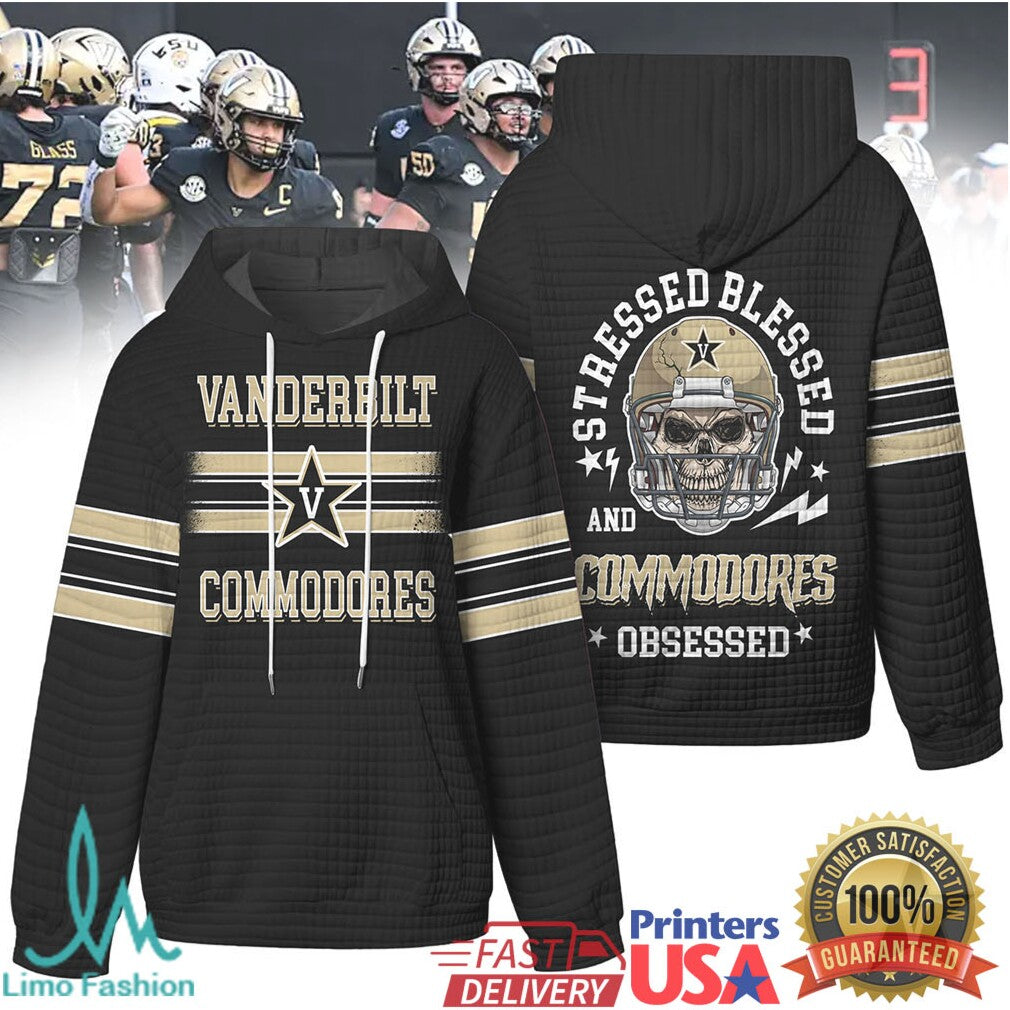 Vanderbilt Commodores Stressed Blessed and Obsessed Football Skull T Shirt - Limotees LLC