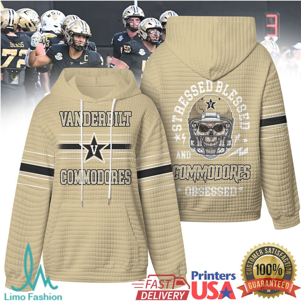 Vanderbilt Commodores Stressed Blessed and Obsessed Football Skull T Shirt - Limotees LLC