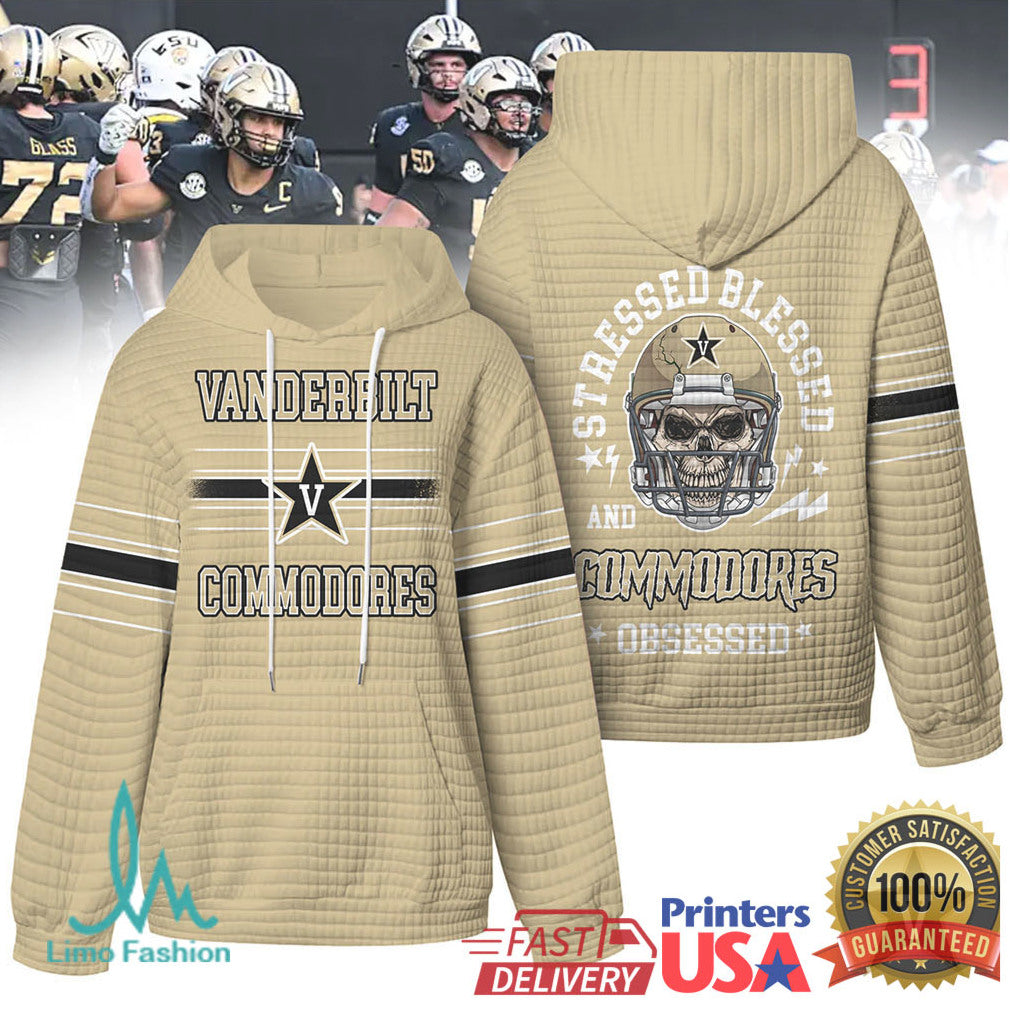 Vanderbilt Commodores Stressed Blessed and Obsessed Football Skull T Shirt - Limotees LLC