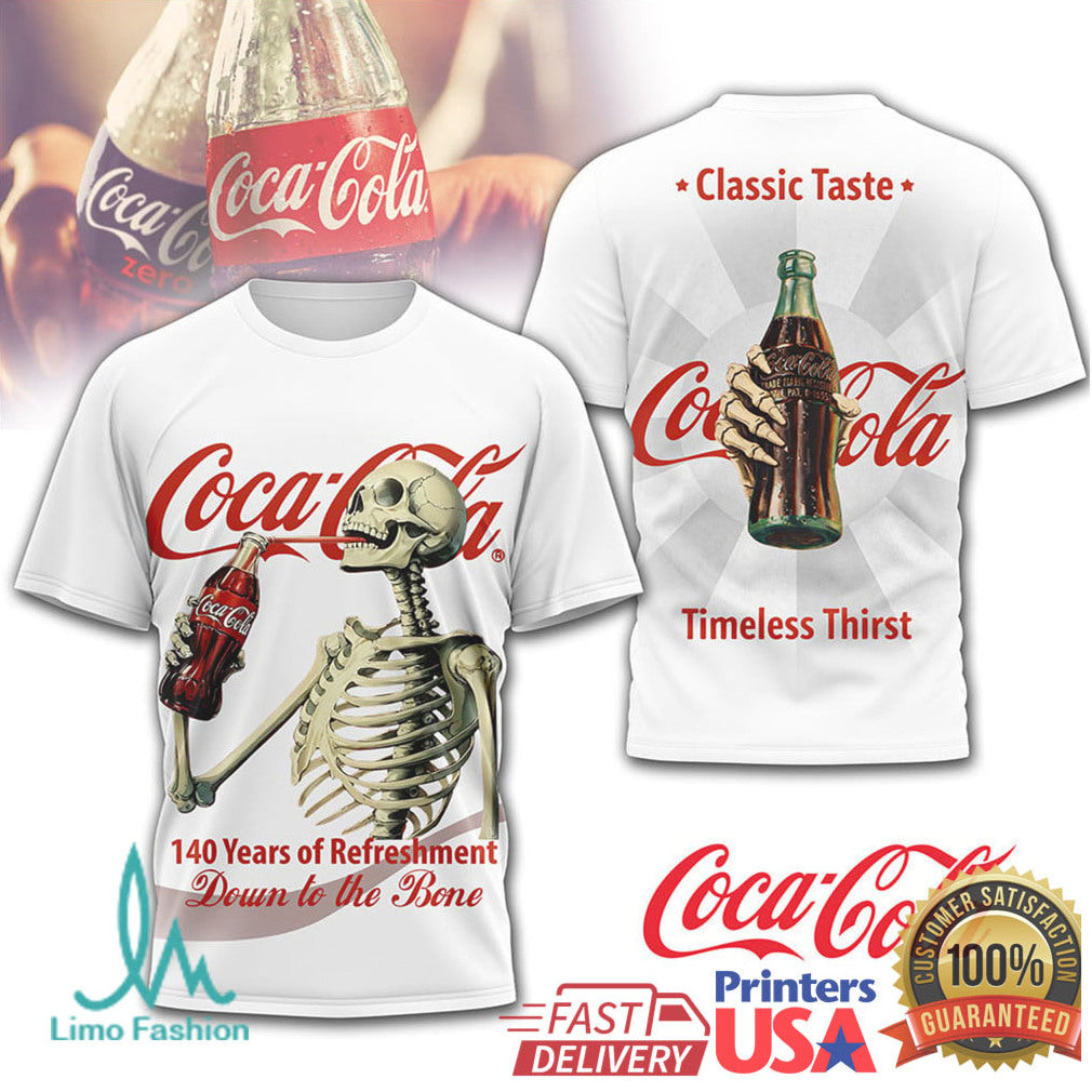 Vintage Coca Cola Skeleton 140 Years of Refreshment Down to the Bone T Shirt - Limotees LLC