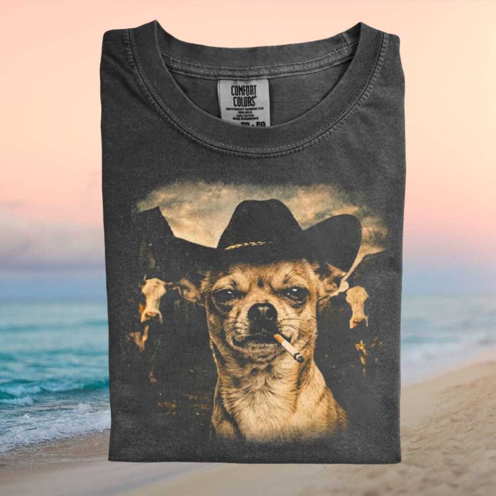 Vintage Cowboy Chihuahua Dog Smoking Cigarette Western T Shirt - Limotees LLC
