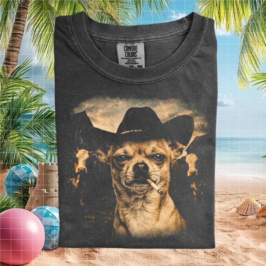 Vintage Cowboy Chihuahua Dog Smoking Cigarette Western T Shirt - Limotees LLC
