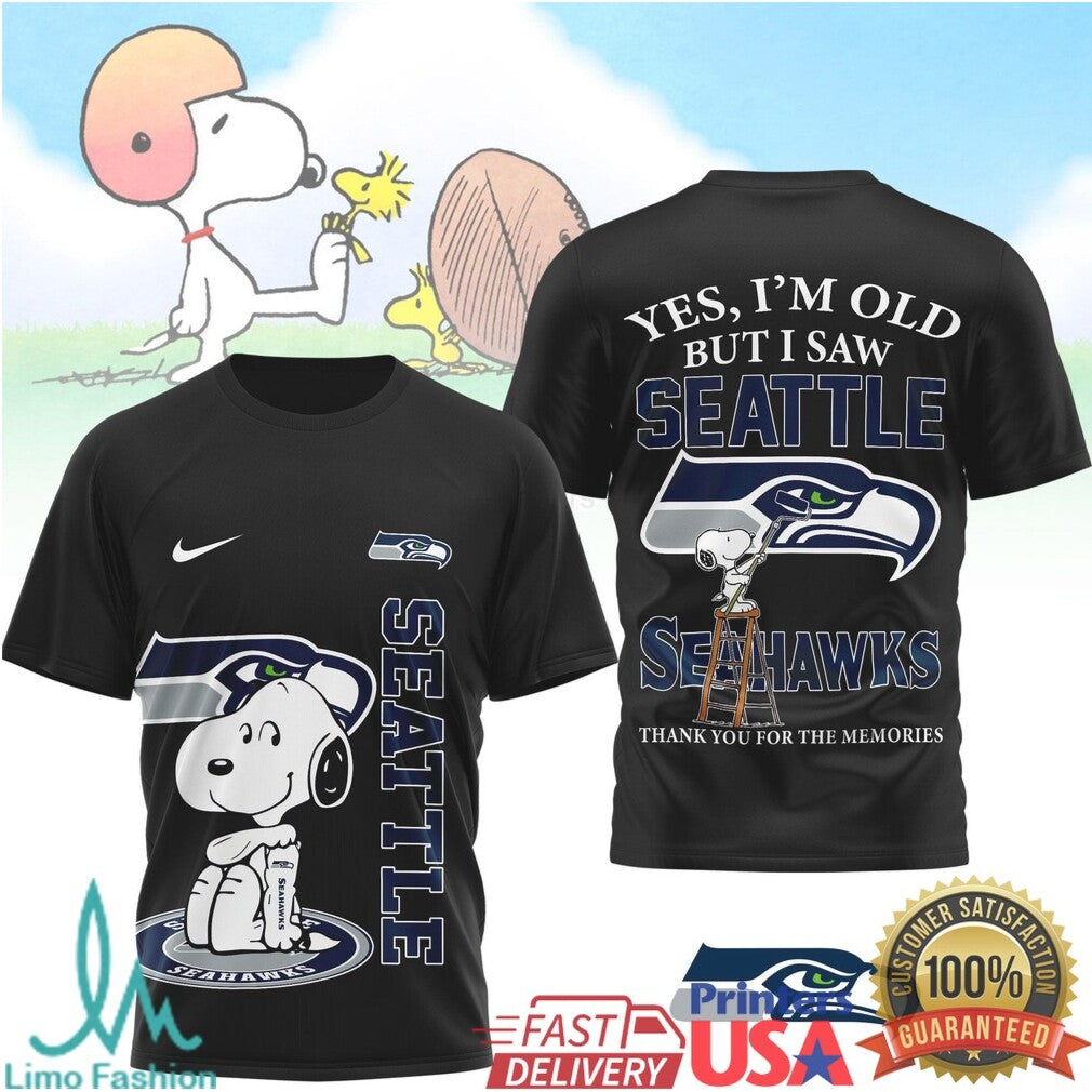 Vintage Snoopy Seattle Seahawks Football Fan T Shirt Yes I'm Old But I Saw Tribute - Limotees LLC