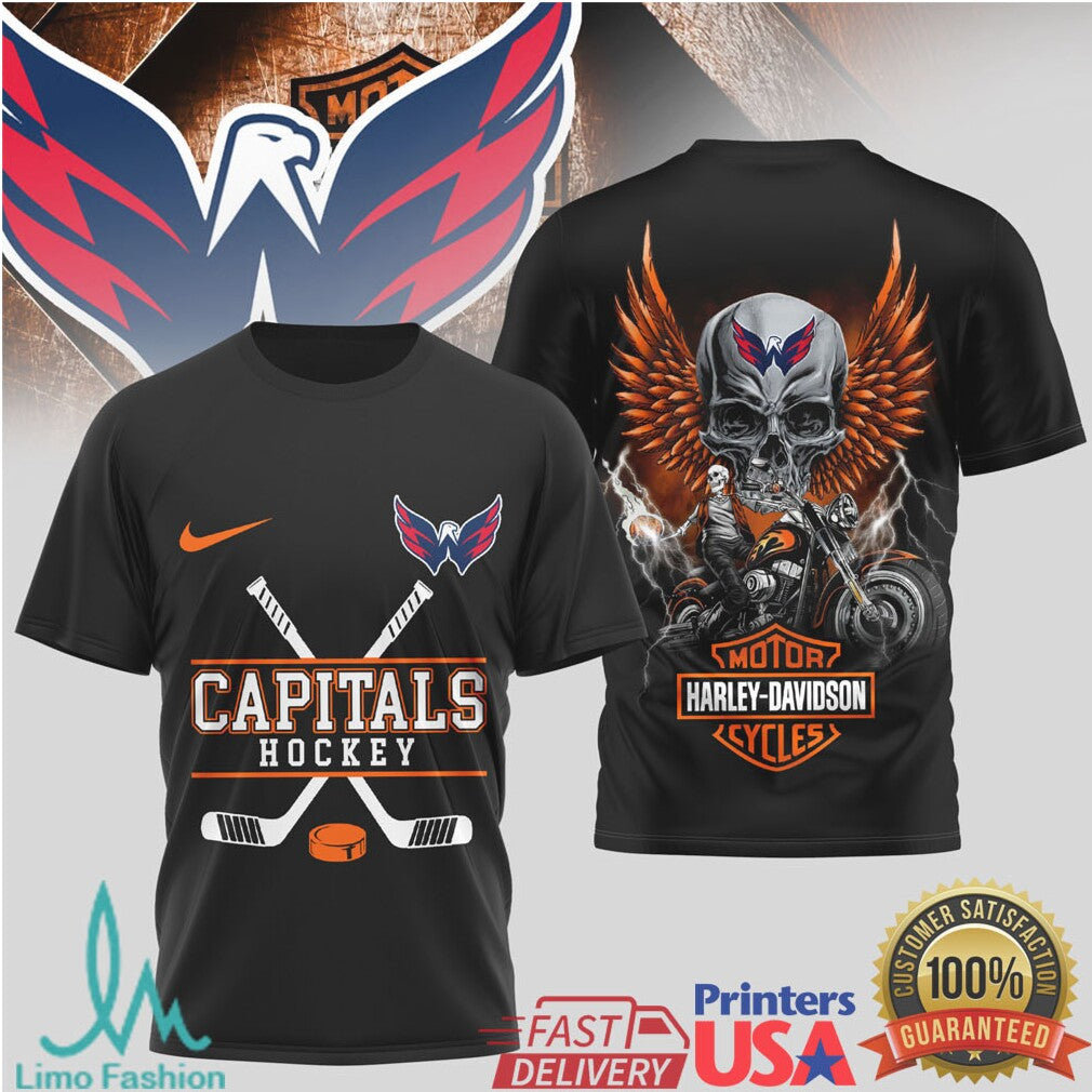 Washington Capitals Hockey x Harley Davidson Skull Wing Biker T Shirt - Limotees LLC