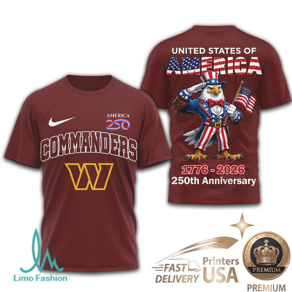 Washington Commanders 250th Anniversary Patriotic Eagle T Shirt - Limotees LLC