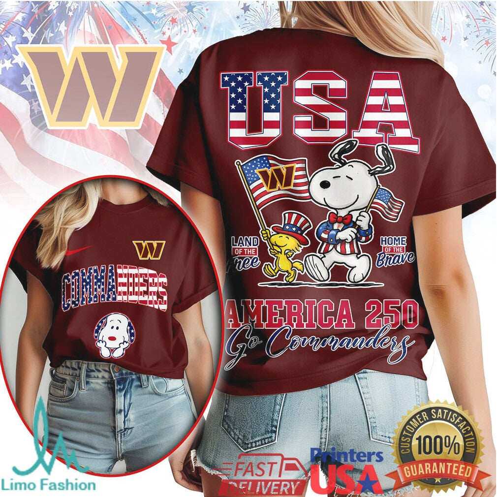 Washington Commanders America 250 Snoopy USA Anniversary Shirt - Limotees LLC