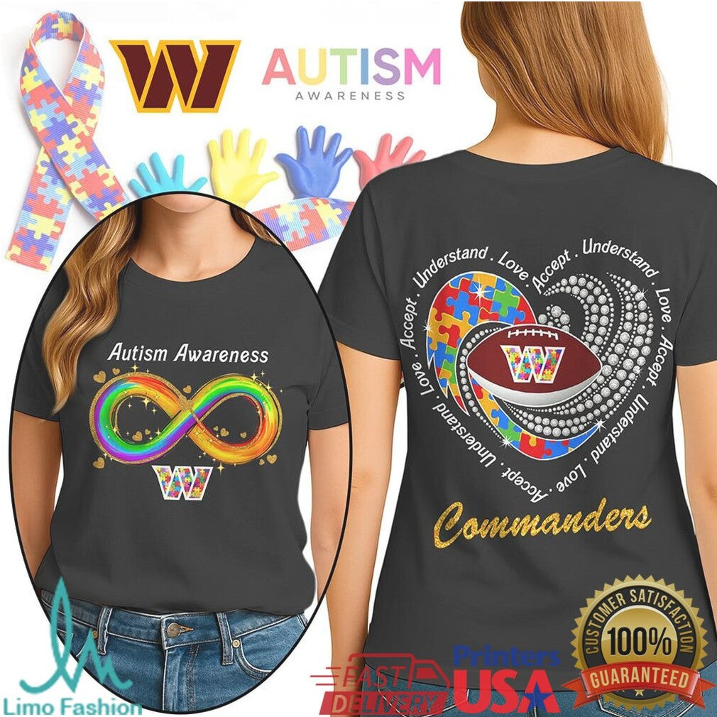 Washington Commanders Autism Awareness Shirt Support Neurodiversity Football Fan Graphic T Shirt - Limotees LLC