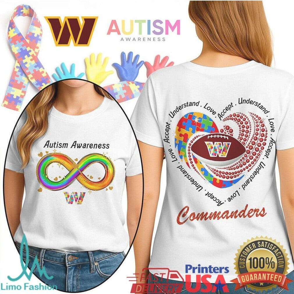 Washington Commanders Autism Awareness Shirt Support Neurodiversity Football Fan Graphic T Shirt - Limotees LLC