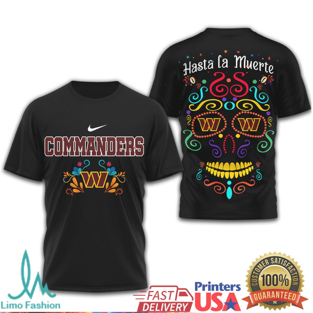Washington Commanders Day of the Dead Sugar Skull Black Graphic T Shirt - Limotees LLC