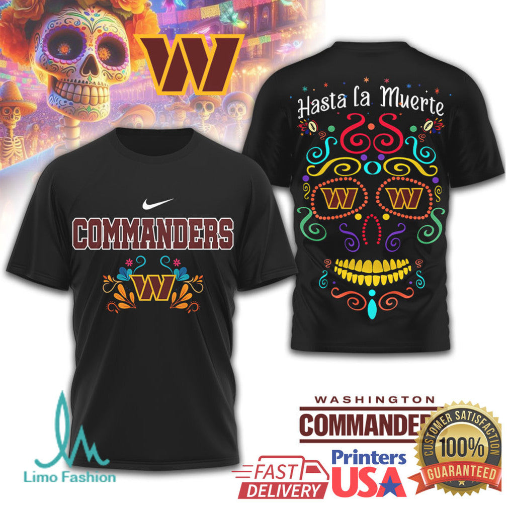 Washington Commanders Day of the Dead Sugar Skull Black Graphic T Shirt - Limotees LLC