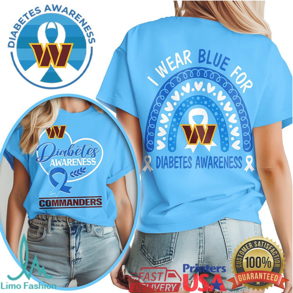 Washington Commanders Diabetes Awareness T Shirt I Wear Blue Rainbow Graphic - Limotees LLC