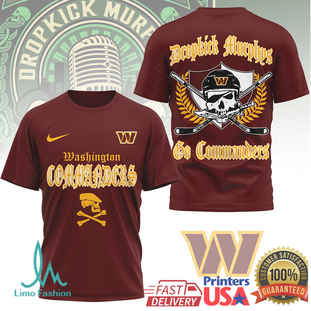 Washington Commanders Dropkick Murphys Celtic Skull NFL T Shirt - Limotees LLC