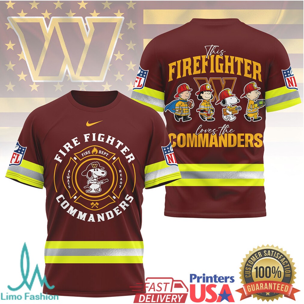 Washington Commanders Firefighter Peanuts Crew NFL T Shirt - Limotees LLC