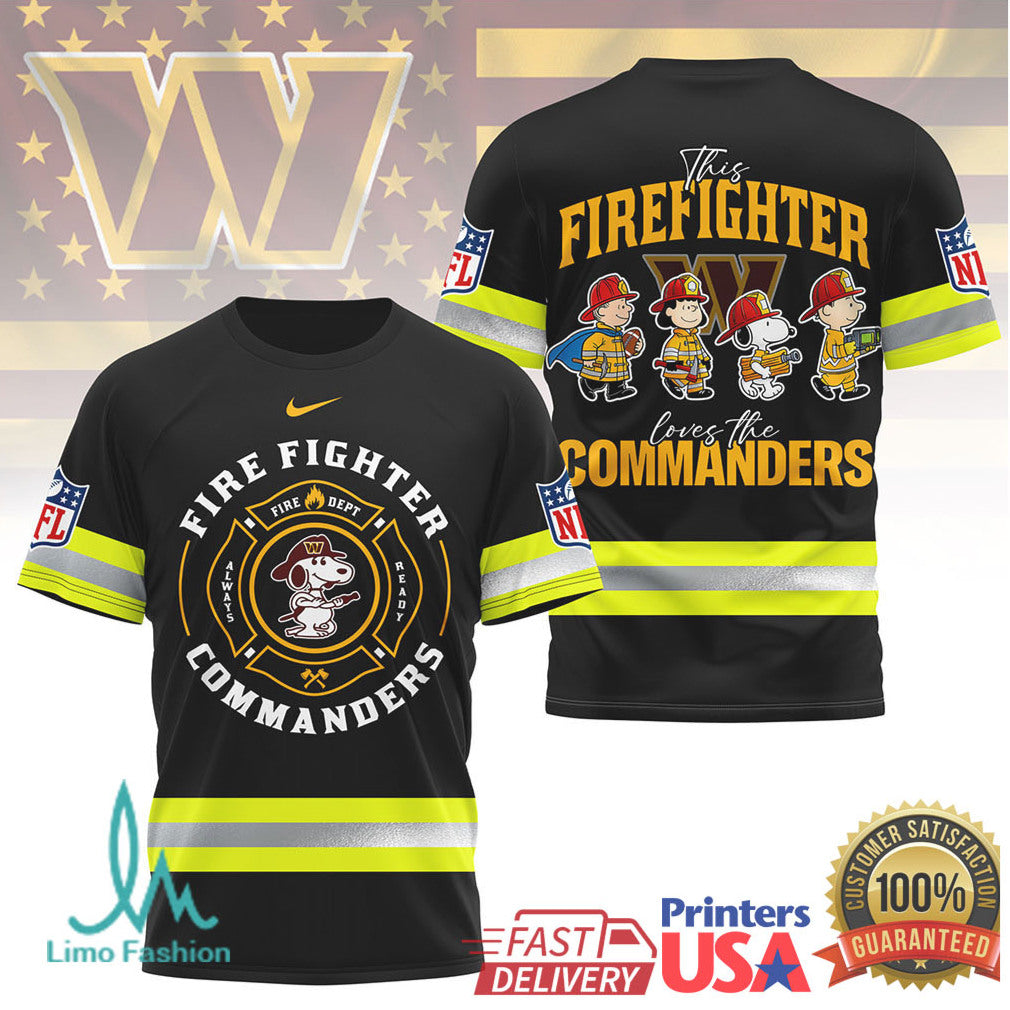 Washington Commanders Firefighter Peanuts Crew NFL T Shirt - Limotees LLC