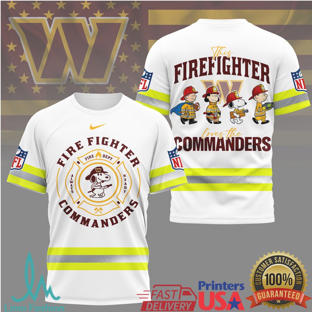 Washington Commanders Firefighter Peanuts Crew NFL T Shirt - Limotees LLC