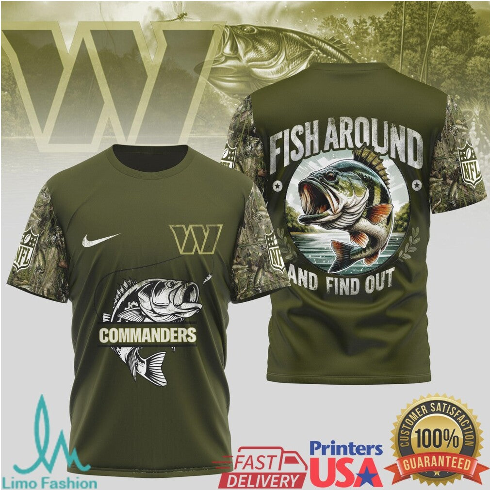 Washington Commanders Fishing T Shirt Fish Around and Find Out Bass Graphic T Shirt - Limotees LLC
