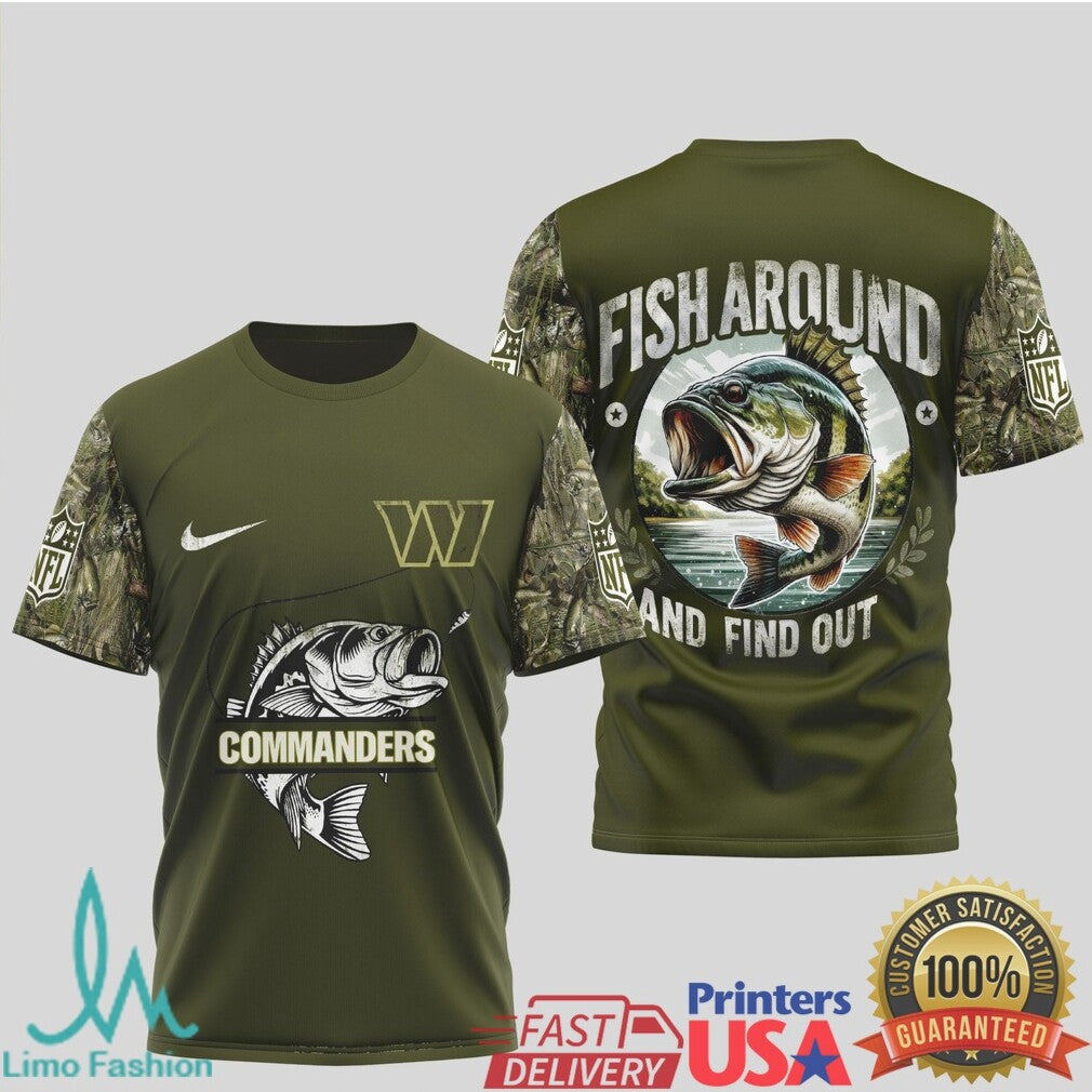 Washington Commanders Fishing T Shirt Fish Around and Find Out Bass Graphic T Shirt - Limotees LLC